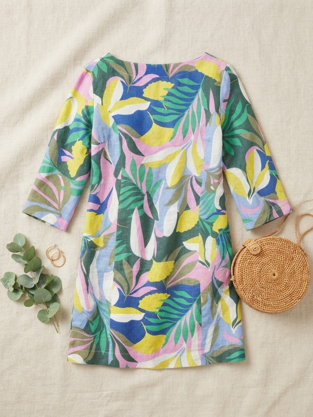 Boden Botanical Leaf Linen Shift Dress EUC Size US 6 / UK 10
